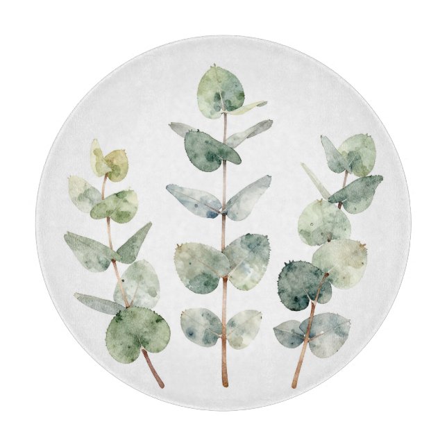 Watercolor Eucalyptus Leaves Botanical Cutting Board (Front)