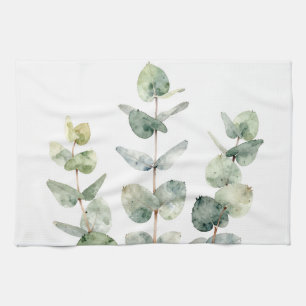 Watercolor Eucalyptus Leaves Botanical Kitchen Towel