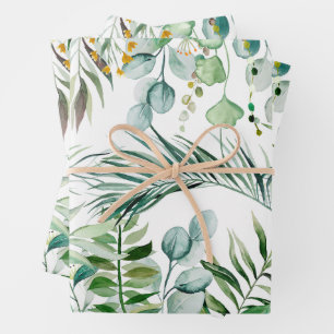 Watercolor Eucalyptus Leaves Botanical Pattern  Wrapping Paper Sheets