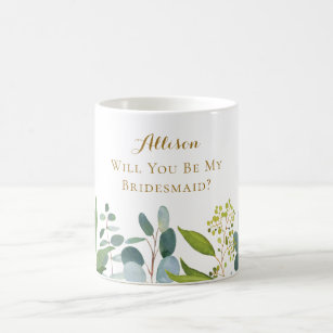 Watercolor Eucalyptus Leaves Bridesmaid Proposal Coffee Mug