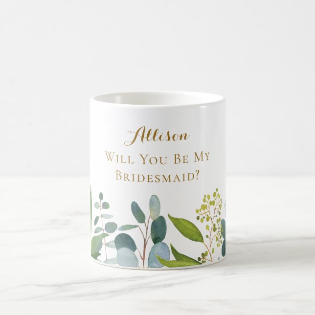 Watercolor Eucalyptus Leaves Bridesmaid Proposal Coffee Mug (Center)