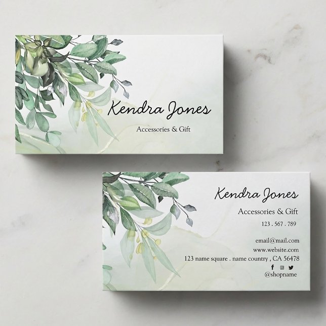 Watercolor Eucalyptus leaves Business Card (Watercolor Eucalyptus leaves Business Card #Eucalyptus #leaves #naturalbusinesscard #greenery)