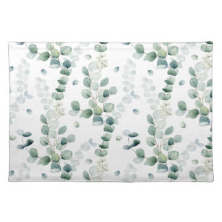 Watercolor eucalyptus leaves  cloth placemat