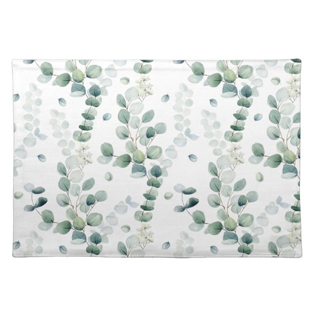 Watercolor eucalyptus leaves  cloth placemat (Front)