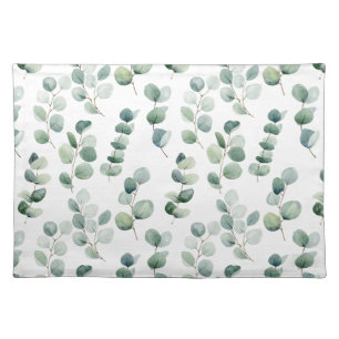 Watercolor eucalyptus leaves  cloth placemat