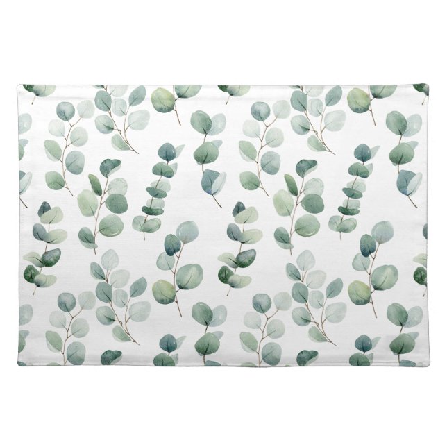 Watercolor eucalyptus leaves  cloth placemat (Front)