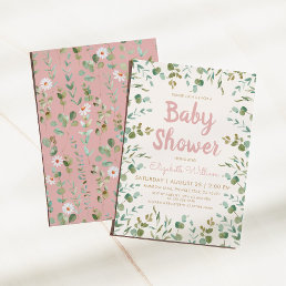 Watercolor Eucalyptus Leaves Girl Baby Shower  Invitation