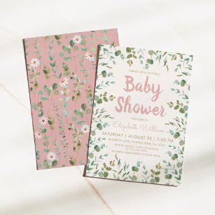 Watercolor Eucalyptus Leaves Girl Baby Shower  Invitation