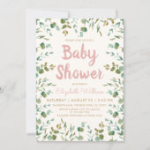 Watercolor Eucalyptus Leaves Girl Baby Shower  Invitation (Front)