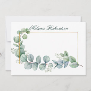 Watercolor Eucalyptus Leaves Green Greenery Gold Note Card