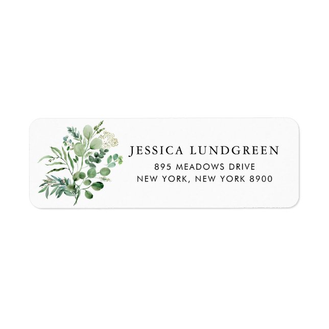Watercolor Eucalyptus Leaves Greenery Address Label (Front)