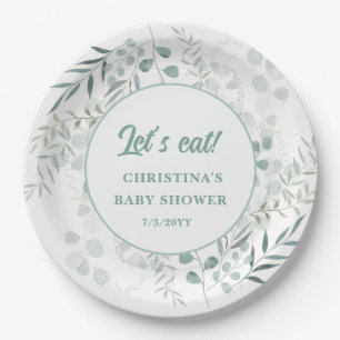 Watercolor Eucalyptus Leaves Greenery Baby Shower Paper Plates