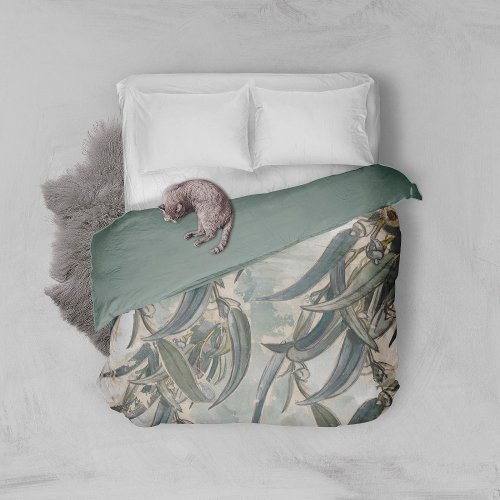 Watercolor Eucalyptus Leaves Greenery   Duvet Cover