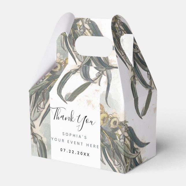 Watercolor Eucalyptus Leaves Greenery Favor Boxes (Front Side)