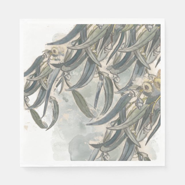 Watercolor Eucalyptus Leaves Greenery  Napkins (Front)