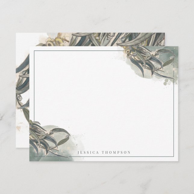 Watercolor Eucalyptus Leaves Greenery  Note Card (Front/Back)