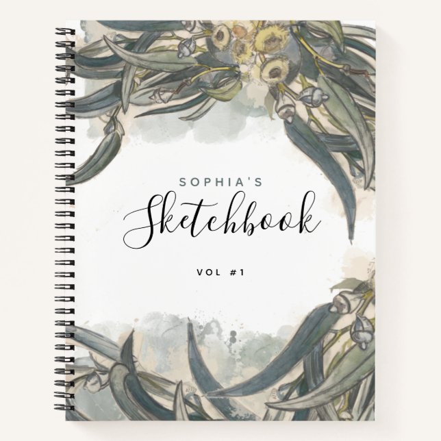 Watercolor Eucalyptus Leaves Greenery Sketchbook Notebook (Front)