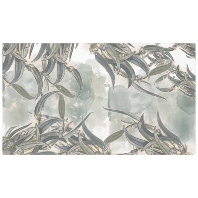 Watercolor Eucalyptus Leaves Greenery  Tablecloth (Front (Horizontal))