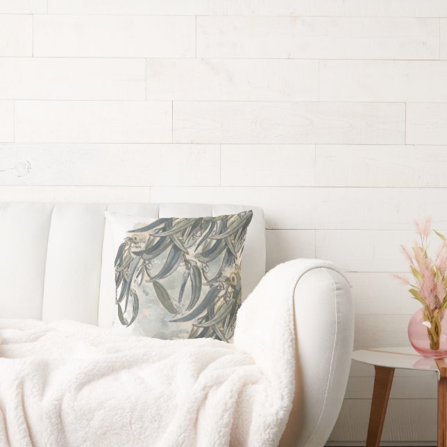 Watercolor Eucalyptus Leaves Greenery  Throw Pillow (Couch)