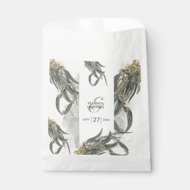 Watercolor Eucalyptus Leaves Greenery Wedding  Favor Bag (Front)