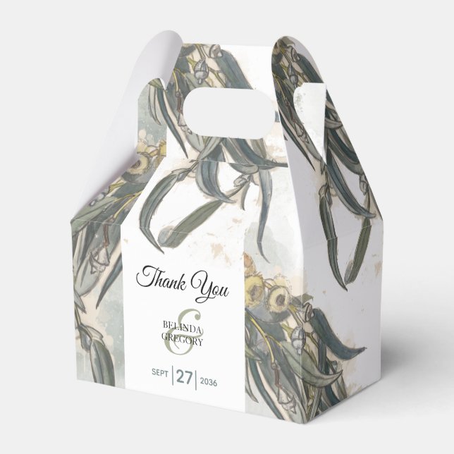 Watercolor Eucalyptus Leaves Greenery Wedding  Favor Boxes (Front Side)