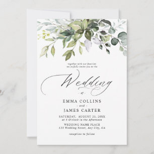 Watercolor Eucalyptus Leaves Greenery Wedding Invitation