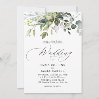 Watercolor Eucalyptus Leaves Greenery Wedding Invitation