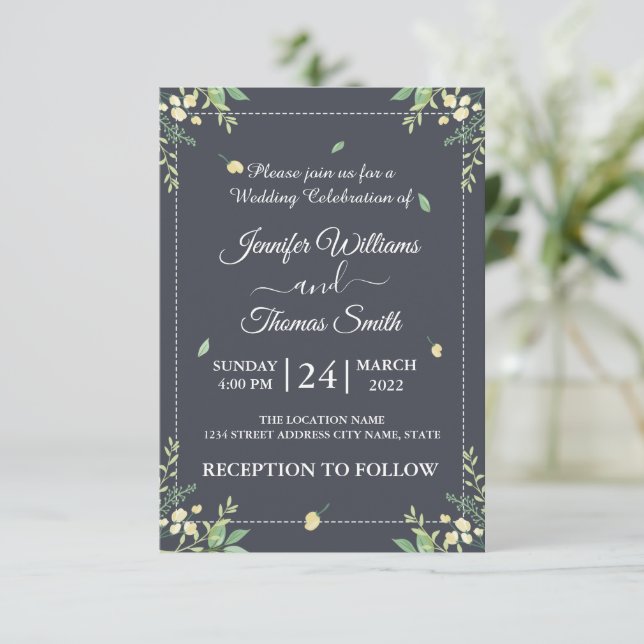 Watercolor Eucalyptus Leaves Greenery Wedding  Invitation (Standing Front)