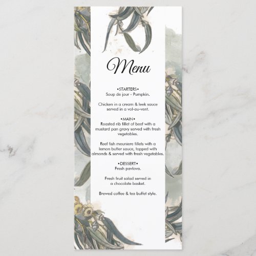 Watercolor Eucalyptus Leaves Greenery Wedding  Menu