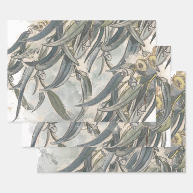 Watercolor Eucalyptus Leaves Greenery Wrapping Paper Sheets (Set)