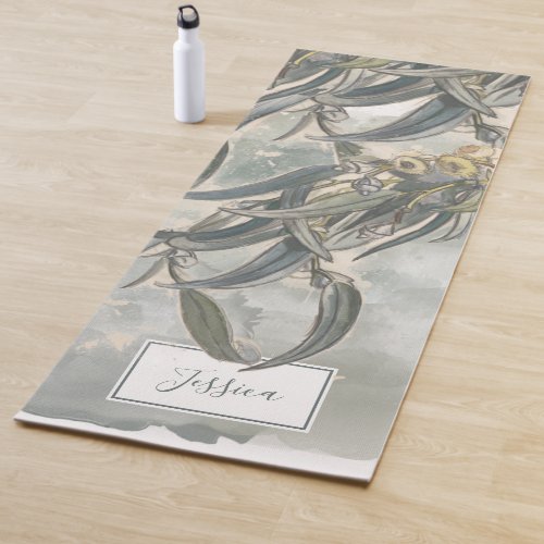 Watercolor Eucalyptus Leaves Greenery  Yoga Mat