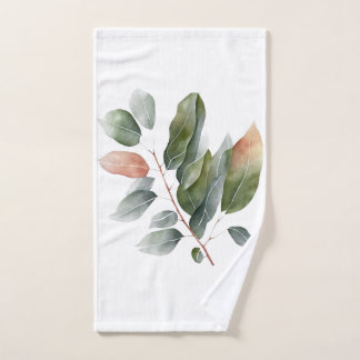 Watercolor Eucalyptus Leaves Hand Towel