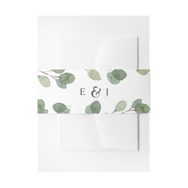 Watercolor Eucalyptus Leaves Invitation Belly Band (Front Example)