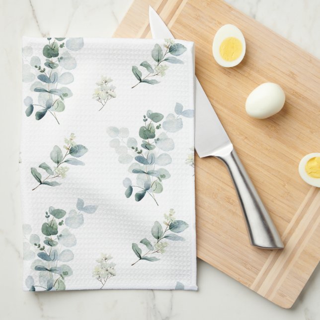 Watercolor eucalyptus leaves  kitchen towel (Quarter Fold)