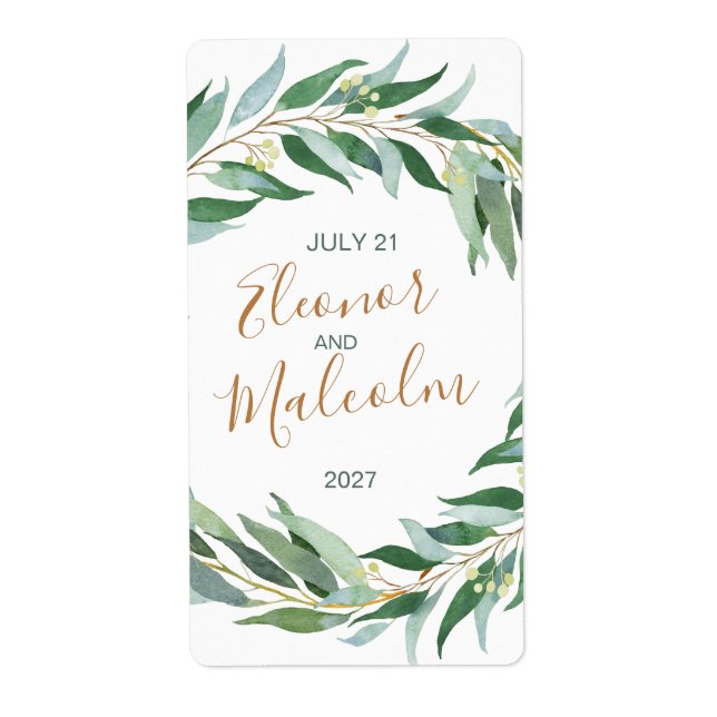 Watercolor eucalyptus leaves label (Front)