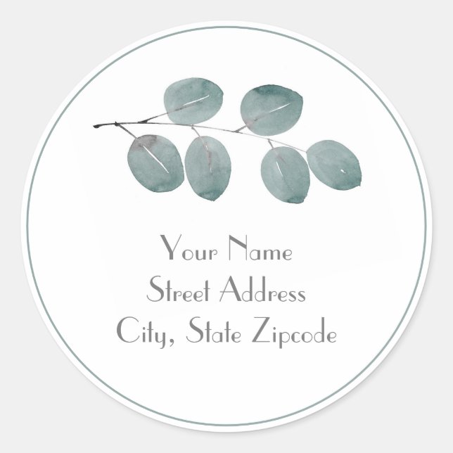 'Watercolor Eucalyptus Leaves'  Labels (Front)