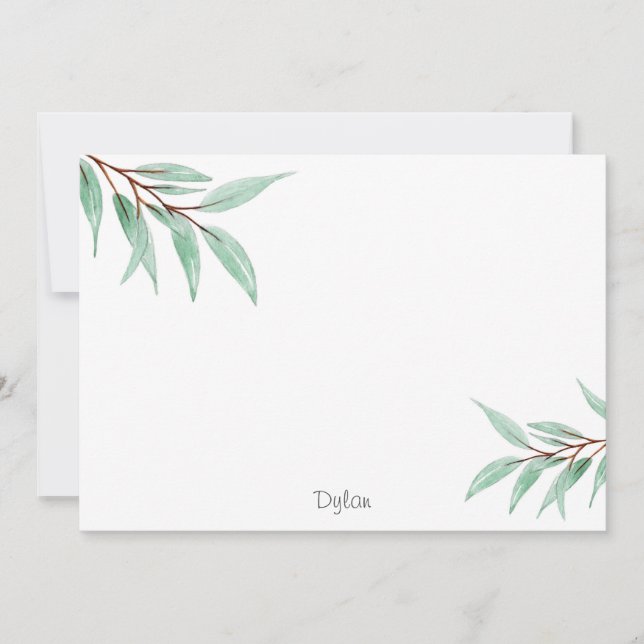 Watercolor Eucalyptus Leaves Note Card (Front)