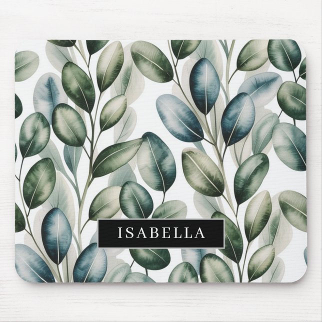 Watercolor Eucalyptus Leaves Pattern Mouse Pad (Front)