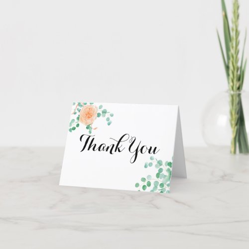 Watercolor Eucalyptus Leaves Peach Floral  Thank You Card