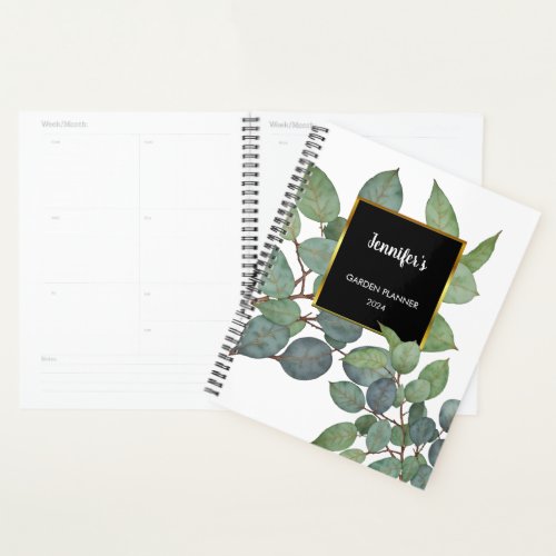 Watercolor eucalyptus leaves personal elegant planner