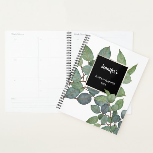 Watercolor eucalyptus leaves personal elegant planner