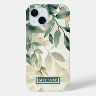 Watercolor Eucalyptus Leaves Personalized iPhone 15 Case