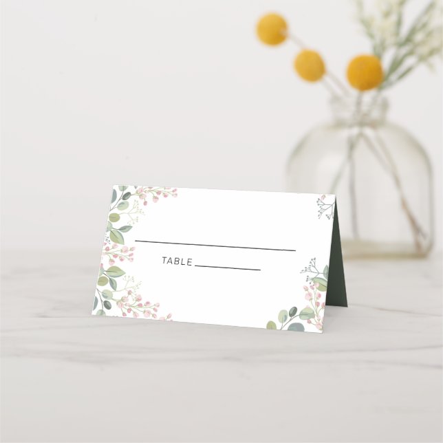 Watercolor Eucalyptus Leaves Place Card (Front)