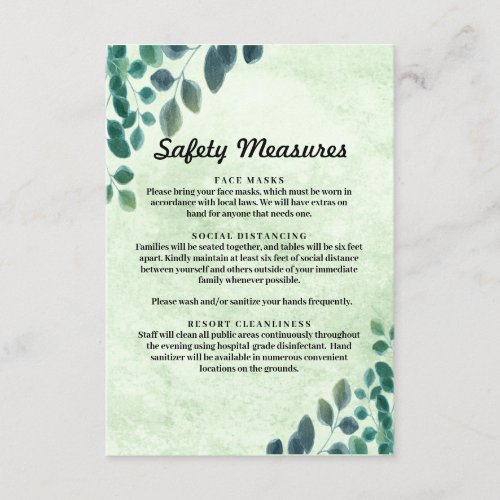 Watercolor Eucalyptus Leaves Safety Measures Enclosure Card