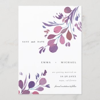 Watercolor Eucalyptus Leaves Save The Date Card by fourwetfeet at Zazzle