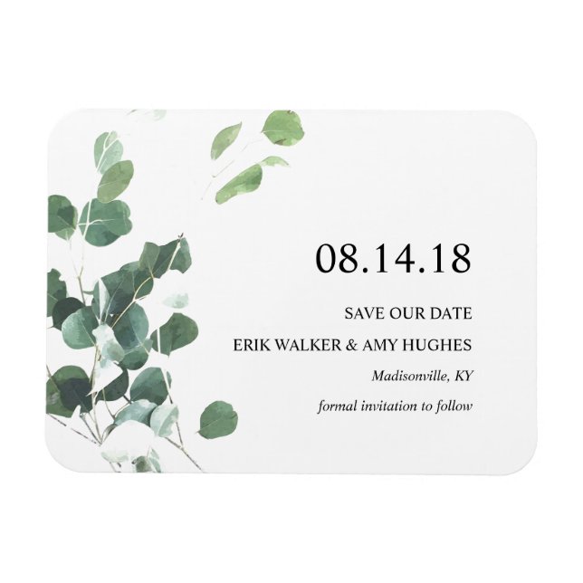 Watercolor eucalyptus leaves save the date magnet (Horizontal)