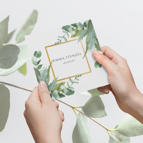 Watercolor Eucalyptus Leaves Square Business Card