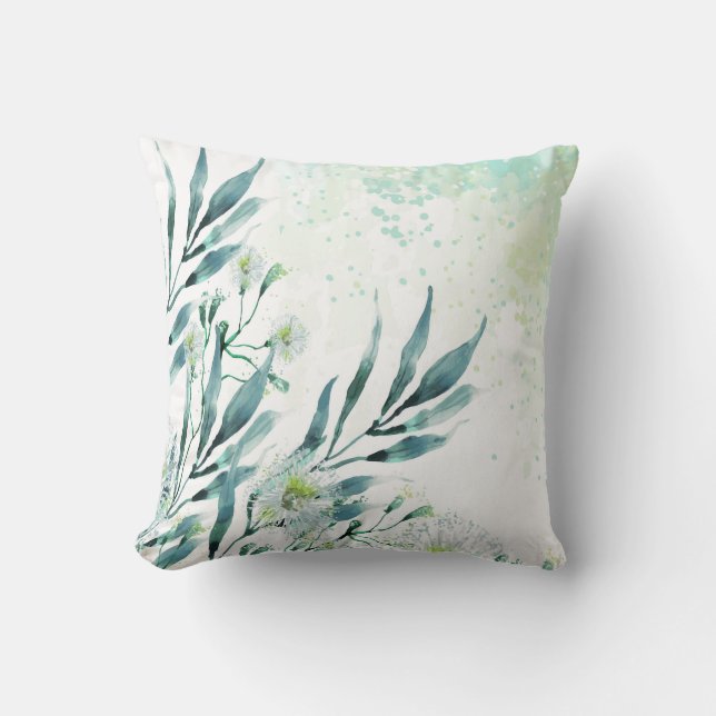 Watercolor eucalyptus leaves style throw pillow (Front)