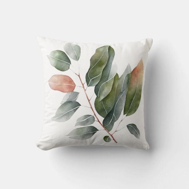 Watercolor Eucalyptus Leaves  Throw Pillow (Front)