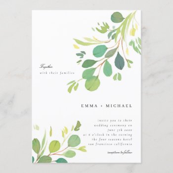Watercolor Eucalyptus Leaves Wedding Invitation by fourwetfeet at Zazzle